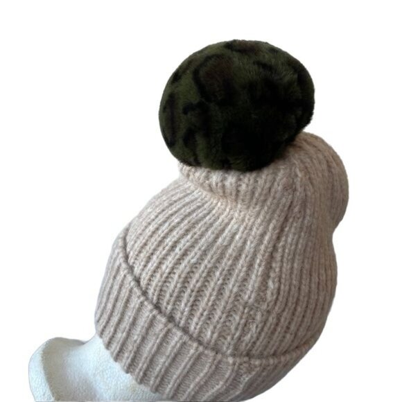 Anthropologie Pick A Pom Beanie Stocking Hat Bronze Set 3 Poms Green White NWT main image 7